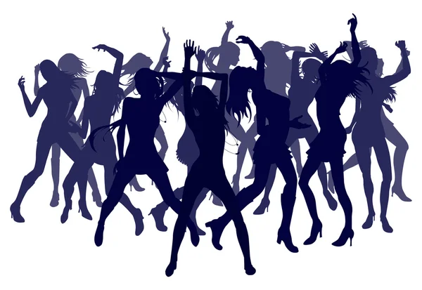 Hermosas mujeres bailando siluetas — Vector de stock