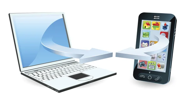 Laptop a smartphone komunikaci — Stockový vektor
