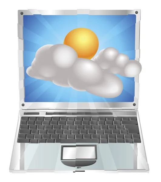 Погода сонце і хмарний значок концепції ноутбука — стоковий вектор