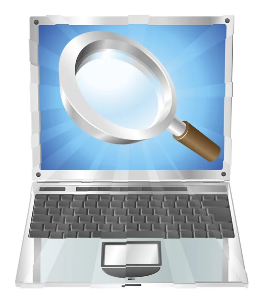Szkła powiększającego wyszukiwania ikona koncepcja laptopa — Wektor stockowy