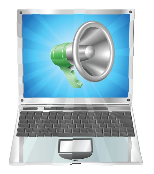 Conceito de laptop ícone de megafone — Vetor de Stock