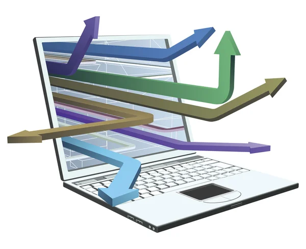 Progettazione concettuale di laptop e frecce — Vettoriale Stock