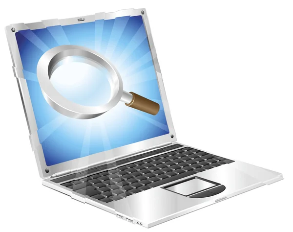 Lente d'ingrandimento icona di ricerca laptop concept — Vettoriale Stock