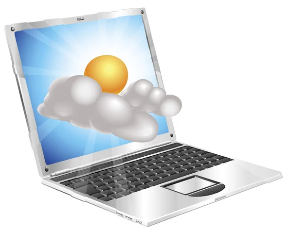 Погода сонце і хмарний значок концепції ноутбука — стоковий вектор