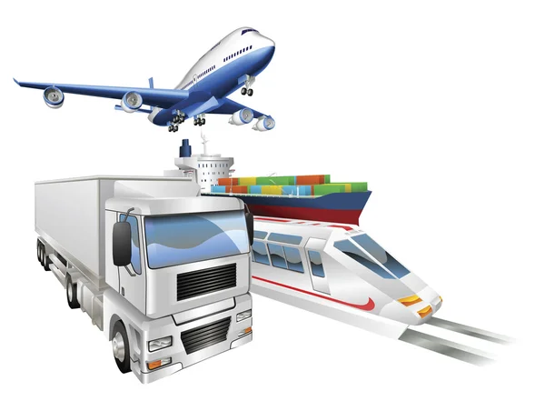 Lojistik konsept uçak kamyon kargo gemisi tren — Stok Vektör