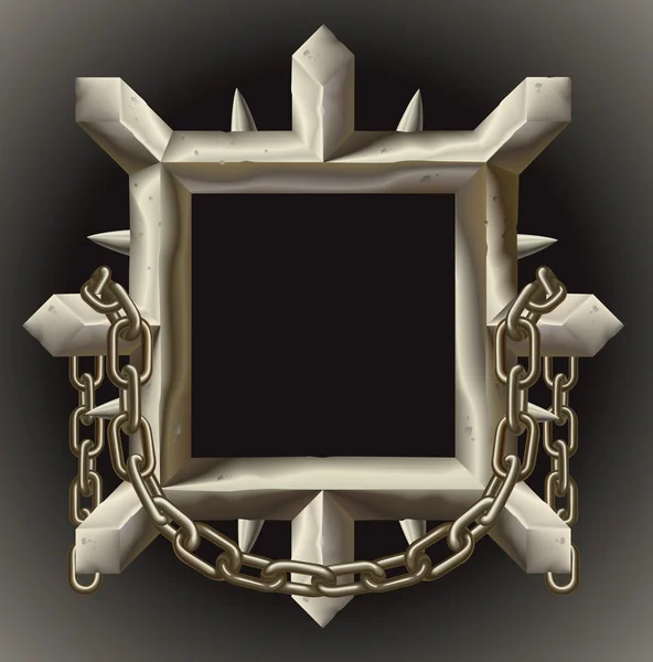 Bordure de cadre métallique pointue rouillée avec chaîne — Image vectorielle
