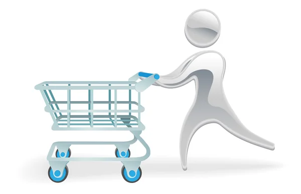 Metallisk karaktär shopping cart trolly koncept — Stock vektor