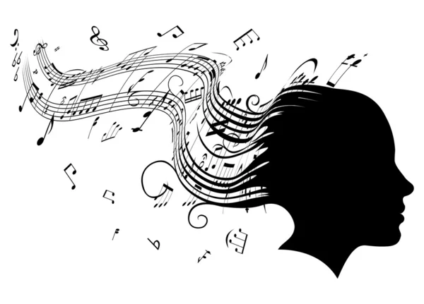 女子头部轮廓的头发音乐概念 — 图库矢量图片