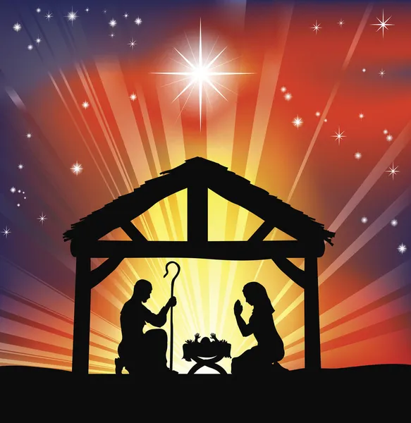 Belén tradicional de Navidad cristiana — Vector de stock
