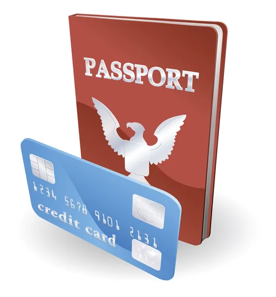 Passaporto e illustrazione della carta di credito. Concetto di identità personale — Vettoriale Stock