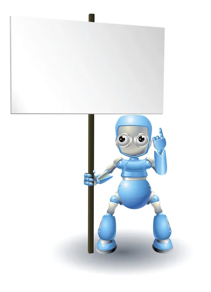 Cute robot character holding sign — Stock Vector