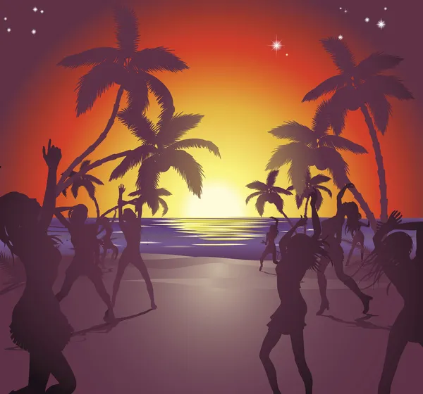 Sunset playa fiesta ilustración — Archivo Imágenes Vectoriales