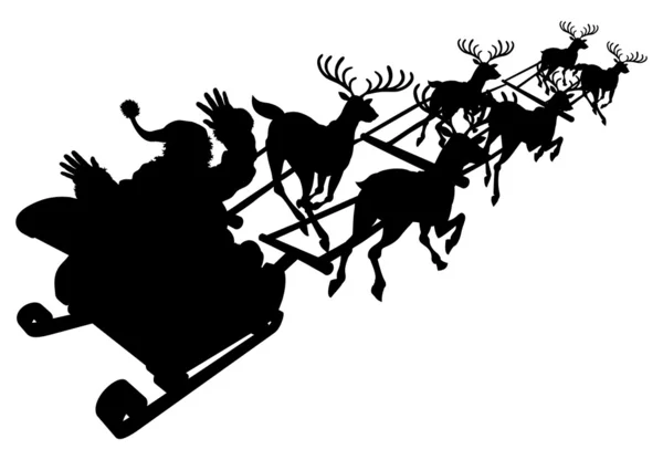 Santa w jego Boże Narodzenie sanki lub sanie sylwetka — Wektor stockowy