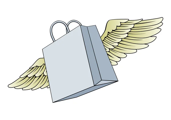 Shopping tas terbang dengan konsep sayap - Stok Vektor