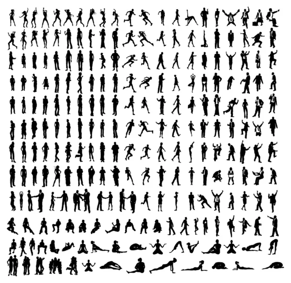Beaucoup de silhouettes très détaillées, y compris les affaires, les danseurs, le yoga — Image vectorielle