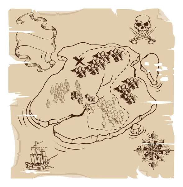 Є Олде Піратська карта скарбів — стоковий вектор