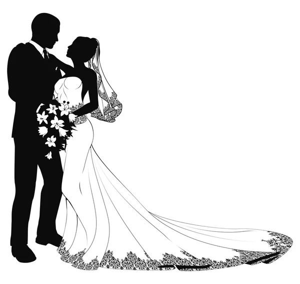 Bride and groom silhouette — Stock Vector