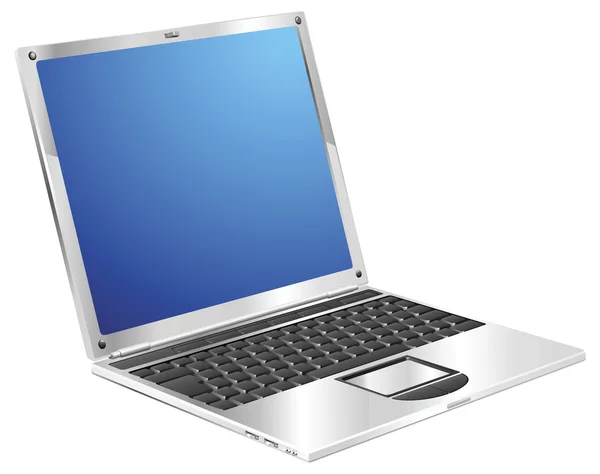 Shiny stylish metallic laptop diagonal view — Stock Vector