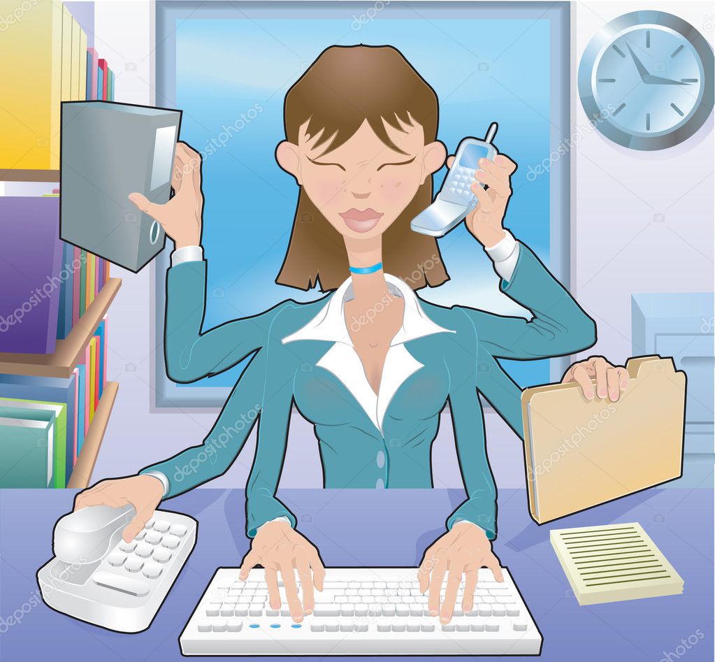 business woman multitasking illustration