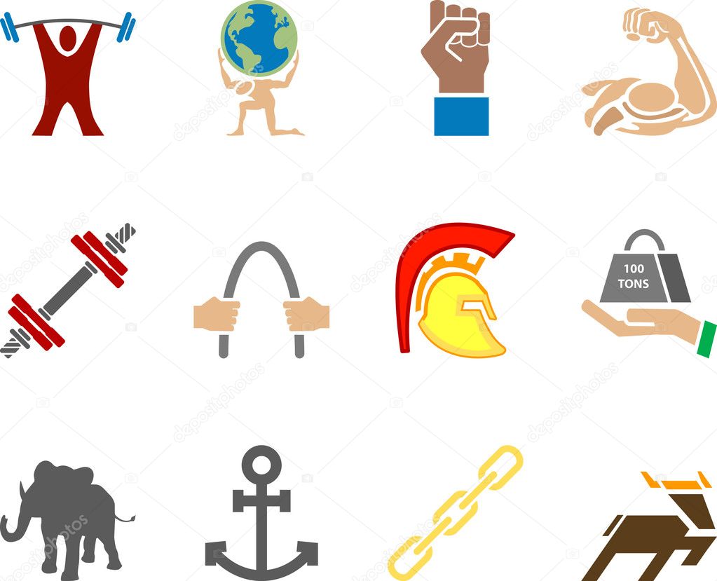 Conceptual icon set relating to strength