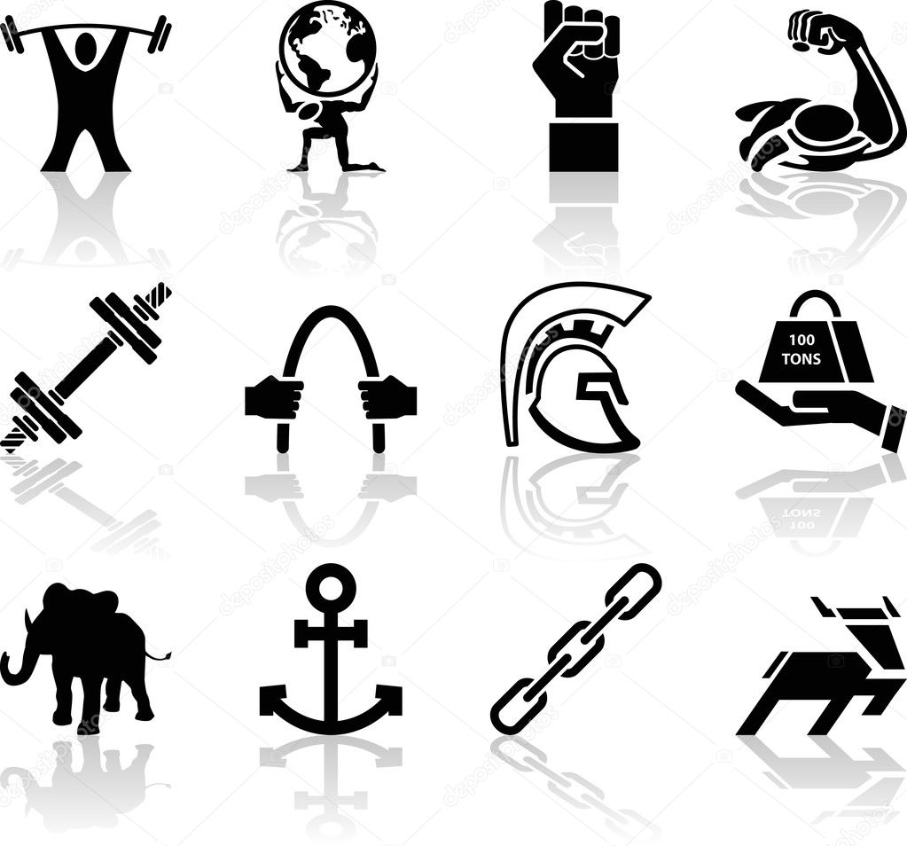 A conceptual icon set relating to strength.