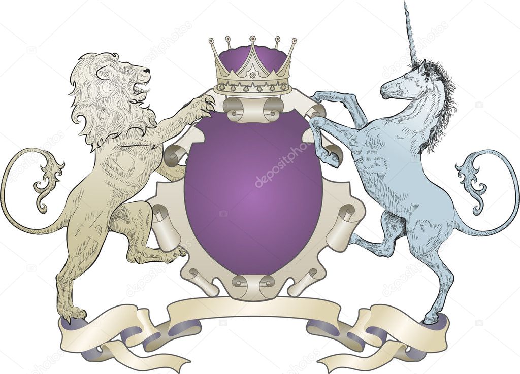 shield coat of arms lion, unicorn, crown