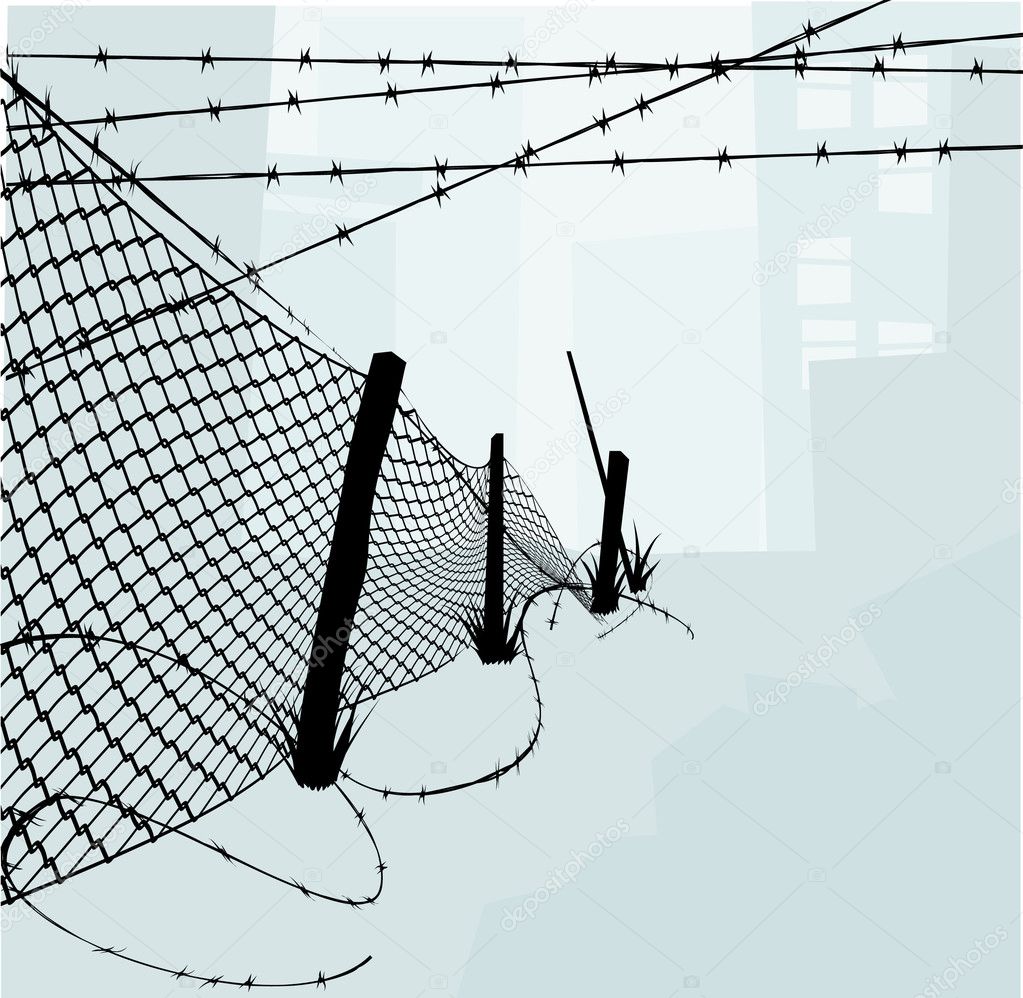 Chain Link Fence and Barbed Wire Vector Illustration