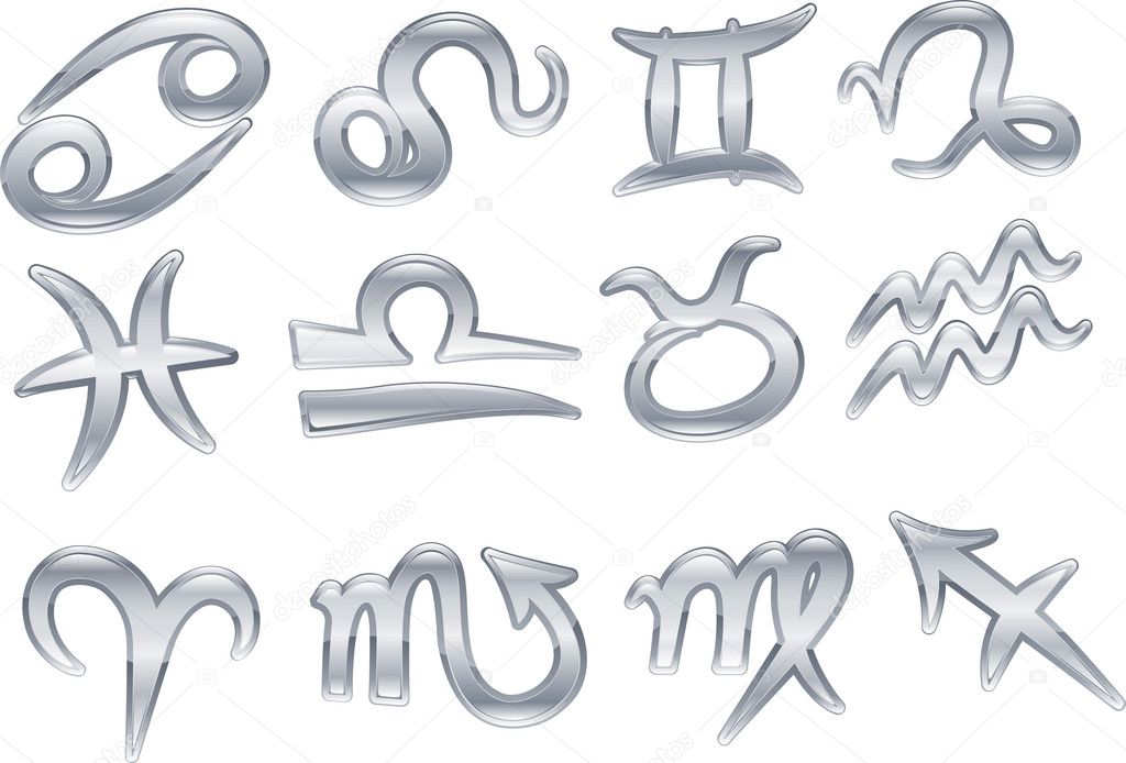 Glossy metallic zodiac symbols