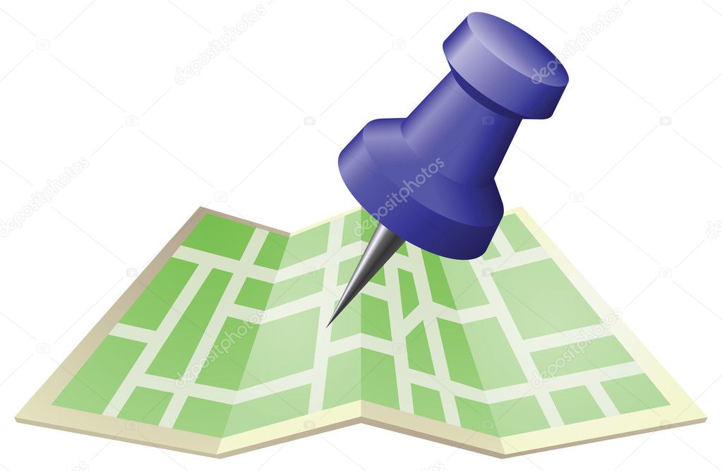 Illustration of a street map with drawing push pin