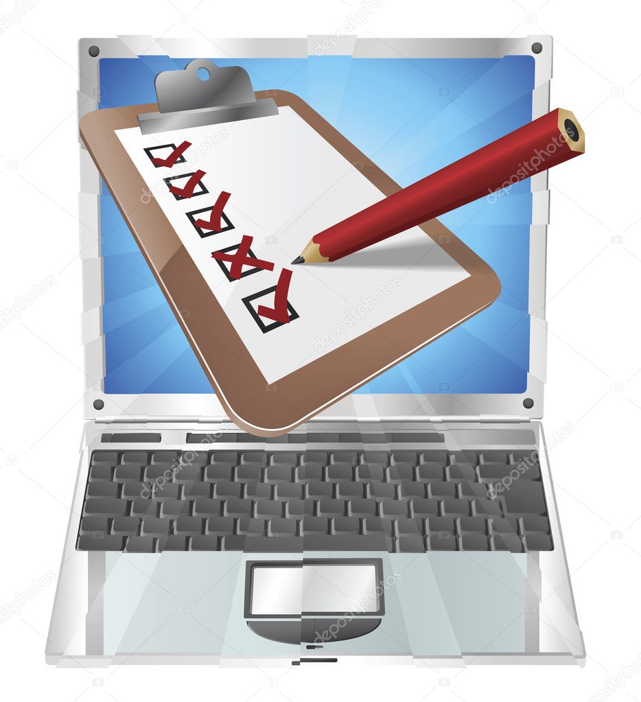 Online survey laptop clipboard concept