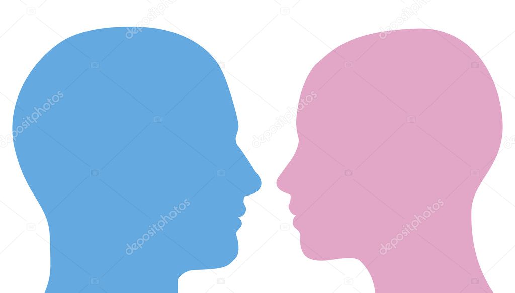 Man and woman heads silhouette