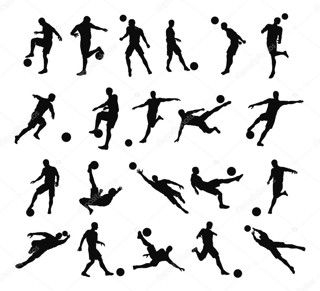 Very high quality detailed soccer football player silhouette outlines