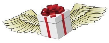 Gift flying with feathered wings clipart