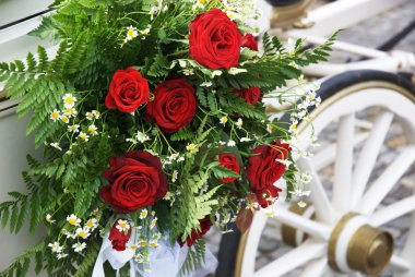 Wedding Carriage With Huge Bouquet On Side clipart