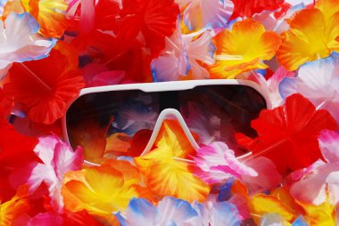 Celebration Background With Tropical Lei and Sunglasses clipart
