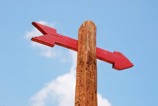 stock image Red Arrow On Wodden Signpost