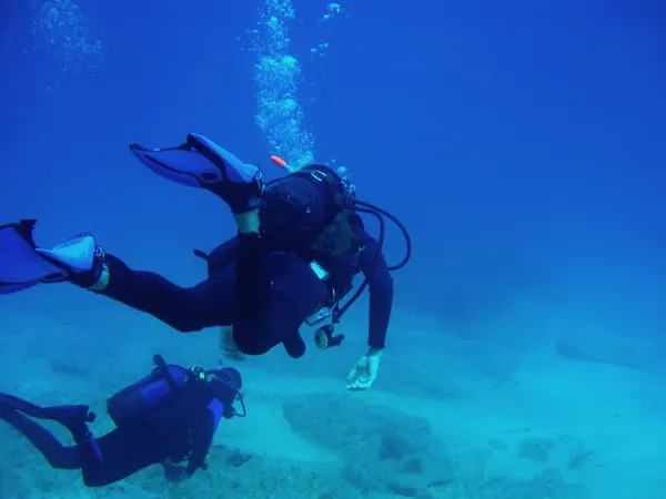 Dois mergulhadores com CopySpace Imagens De Bancos De Imagens