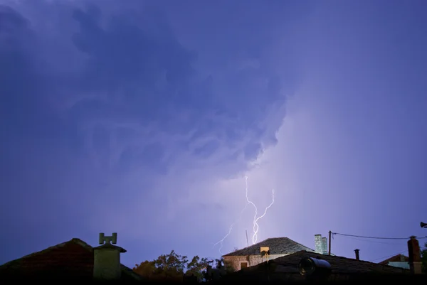 Lightning Strikes In Small Village — Stock Photo, Image