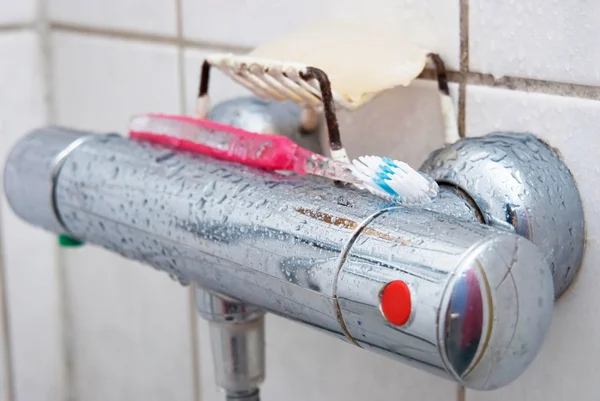 stock image Shower Knob With Thootbrush & Soap