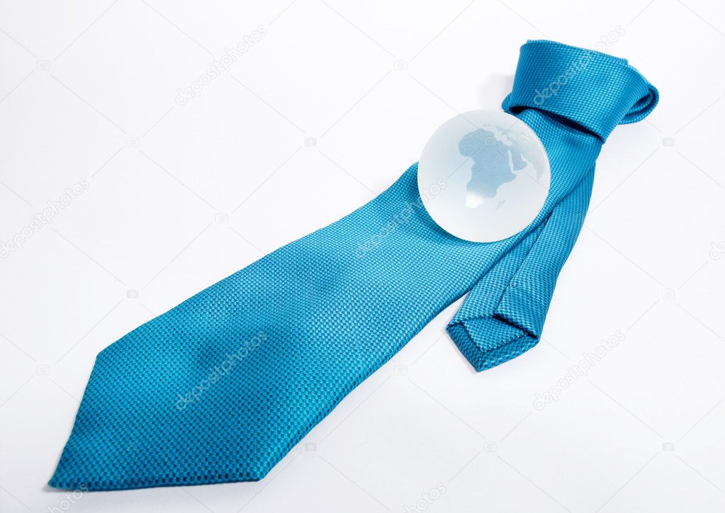 Blue Business Tie Knotted With Glass Globe On Top