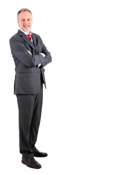 Anciano hombre de negocios de longitud completa aislado en blanco — Foto de Stock