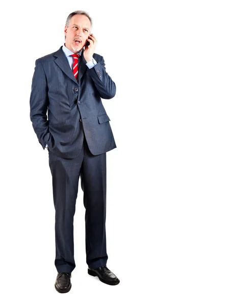Homem de negócios mais velho comprimento total isolado em branco — Fotografia de Stock