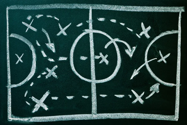 Fotboll bildandet taktik på en svart tavla — Stockfoto