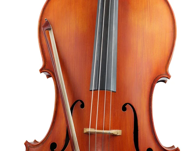 大提琴和弓，孤立的作物 — 图库照片