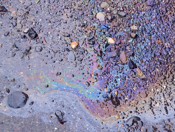 Öl auf nassem Boden ausgelaufen — Stockfoto