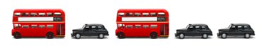 Funny buses and taxies in a row clipart