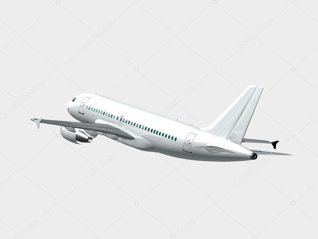 Airplane in the sky - Passenger aircraft in flight side rear view isolated