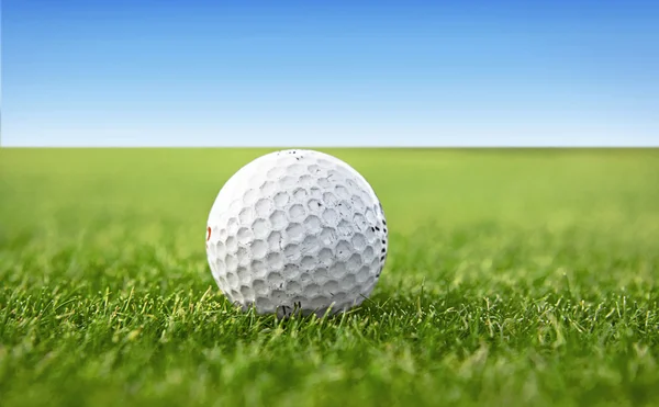 stock image White golf ball on a green golf course