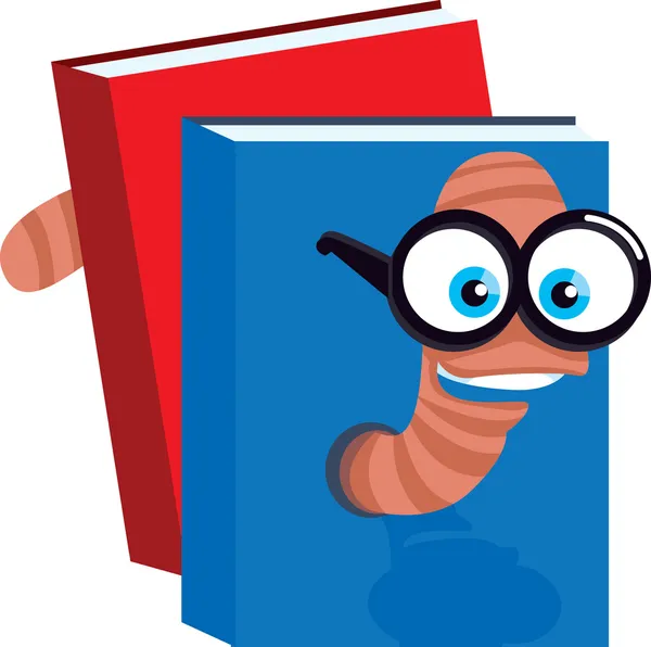Bookworm attraverso libri Illustrazione — Vettoriale Stock