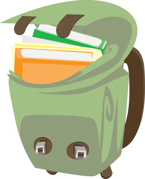School Bag With Books — Stock Vector